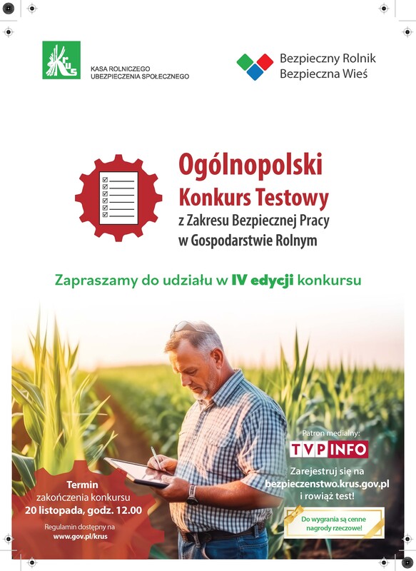 iv ogólnopolski konkurs testowy z zakresu bezpiecznej pracy w gospodarstwie rolnym „bezpieczny rolnik, bezpieczna wieś”